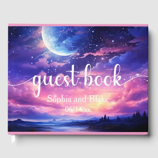 Celestial Full Moon Stars Wolken Mystische Hochzei Gästebuch (Vorderseite)