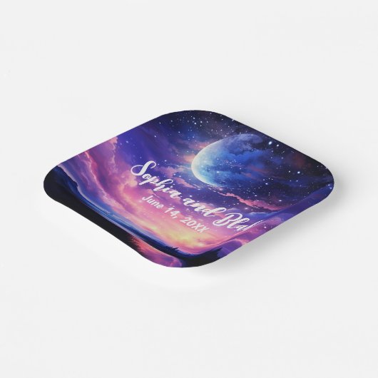 Celestial Full Moon Stars Wolken Mystische Hochzei Pappteller (Gewinkelt)