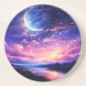 Celestial Full Moon Stars Wolken Mystische Lila Getränkeuntersetzer (Vorne)