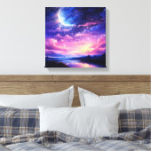 Celestial Full Moon Stars Wolken Mystische Lila Leinwanddruck (Insitu (Schlafzimmer))