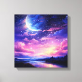 Celestial Full Moon Stars Wolken Mystische Lila Leinwanddruck (Vorderseite)