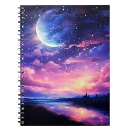 Celestial Full Moon Stars Wolken Mystische Lila Notizblock