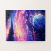Celestial Full Moon Stars Wolken Mystische Lila Puzzle (Horizontal)