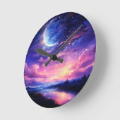Celestial Full Moon Stars Wolken Mystische Lila Runde Wanduhr (Winkel)