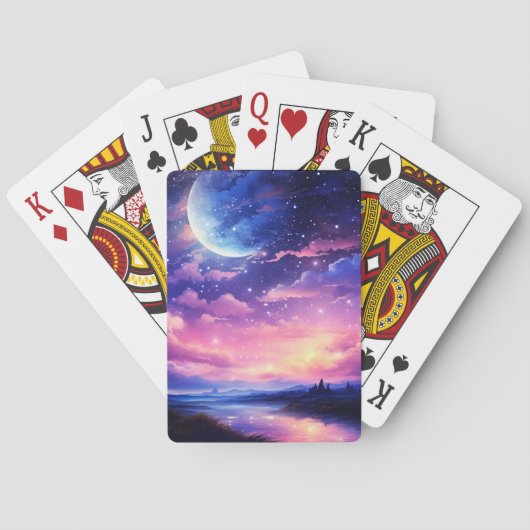 Celestial Full Moon Stars Wolken Mystische Lila Spielkarten (Rückseite)