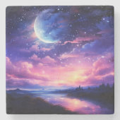 Celestial Full Moon Stars Wolken Mystische Lila Steinuntersetzer (Vorderseite)