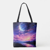 Celestial Full Moon Stars Wolken Mystische Lila Tasche (Rückseite)