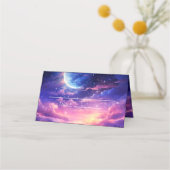 Celestial Full Moon Wedding Folded Platzkarte (Vorderseite)