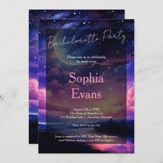 Celestial Full Moon Wedding Junggeselinnen-Abschie Einladung (Vorne/Hinten)