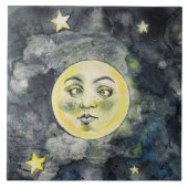 Celestial Funny Moon Stars Sky Fliese (Vorderseite)