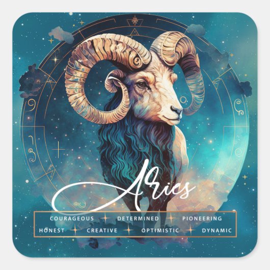 Celestial Galaxy Aries Fantasy Zodiac Ethereal Quadratischer Aufkleber (Vorderseite)