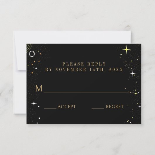 Celestial Galaxy Black Mystical Wedding RSVP (Rückseite)