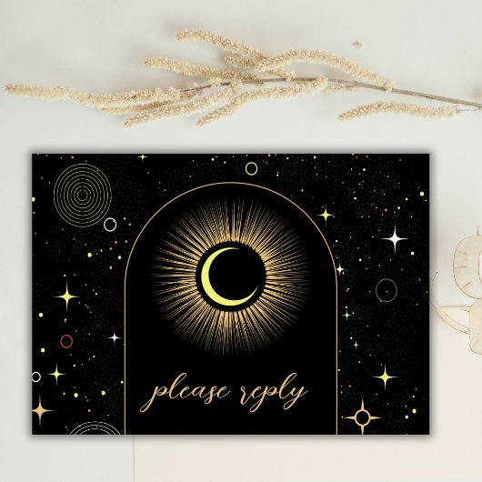 Celestial Galaxy Black Mystical Wedding RSVP