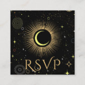 Celestial Galaxy Black QR Code Wedding RSVP Begleitkarte (Vorderseite)