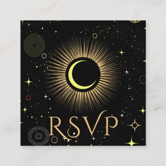 Celestial Galaxy Black QR Code Wedding RSVP Begleitkarte (Vorderseite)