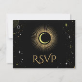 Celestial Galaxy Black Wedding RSVP Karte (Vorderseite)