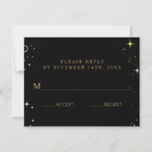 Celestial Galaxy Black Wedding RSVP Karte (Rückseite)