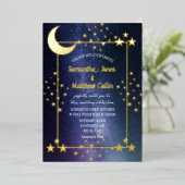Celestial Galaxy Cosmos Moon Sky Gold Hochzeit Folieneinladung (Stehend vorne)