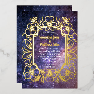 Celestial Galaxy Cosmos Night Gold Hochzeit Folieneinladung