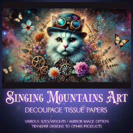 Celestial Galaxy Floral Steampunk Cat Decoupage Seidenpapier