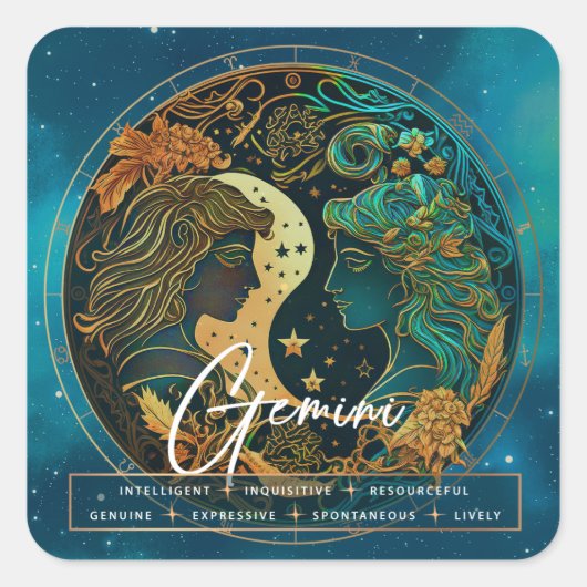 Celestial Galaxy Gemini Twins Fantasy Star Zodiac Quadratischer Aufkleber (Vorderseite)