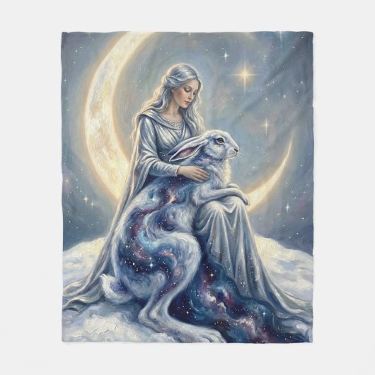Celestial Galaxy Hare Moon Goddess Fantasy Art Fleecedecke (Vorderseite)