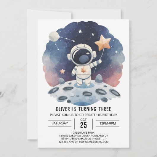 Celestial Galaxy Online Astronaut Boy Geburtstag Einladung (Vorderseite)