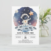 Celestial Galaxy Online Astronaut Boy Geburtstag Einladung (Stehend Vorderseite)
