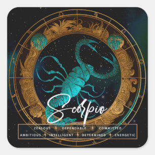 Celestial Galaxy Scorpio Fantasy Ethereal Zodiac Quadratischer Aufkleber