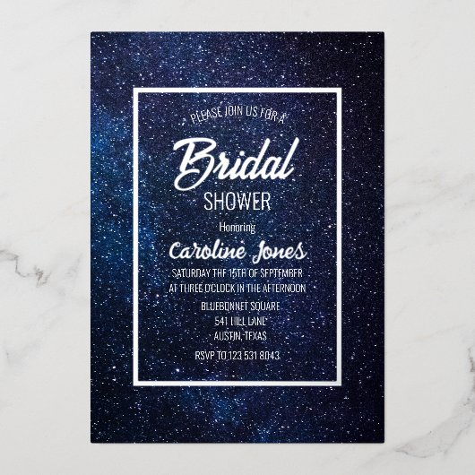 Celestial Galaxy Sky Frame Gold Foil Brautparty Folieneinladung (Vorderseite)