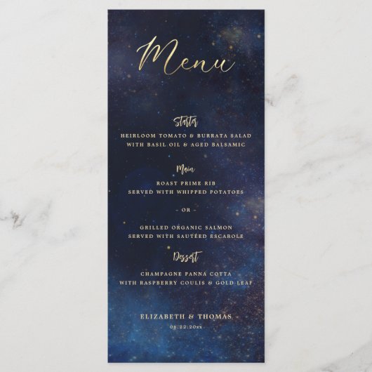 Celestial Galaxy Starry Night Navy Blue Wedding Menükarte (Vorderseite)
