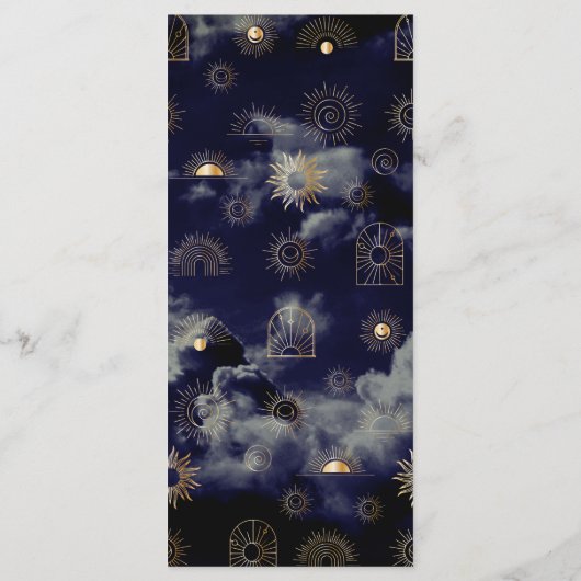 Celestial Galaxy Sun Crescent Moon Navy Boho Menü Menükarte (Rückseite)