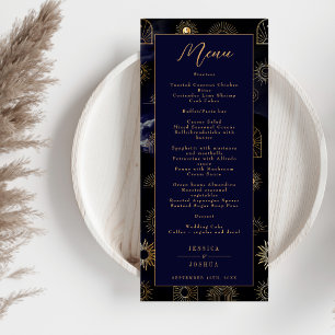 Celestial Galaxy Sun Crescent Moon Navy Menükarte