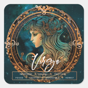 Celestial Galaxy Virgo Fantasy Ethereal Zodiac Quadratischer Aufkleber