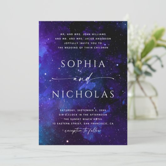 Celestial Galaxy Wedding | Space Night Sky & Stars Einladung (Stehend Vorderseite)