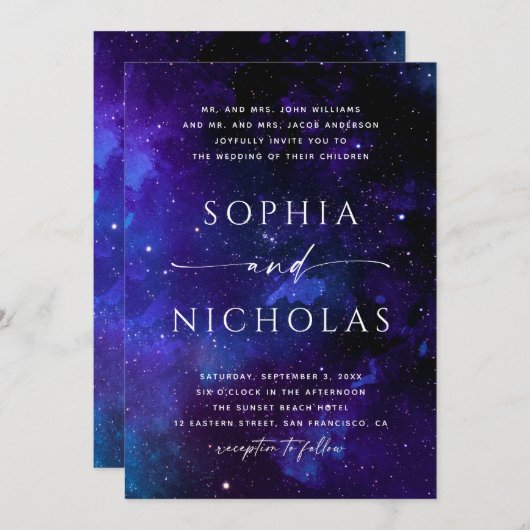 Celestial Galaxy Wedding | Space Night Sky & Stars Einladung (Vorne/Hinten)