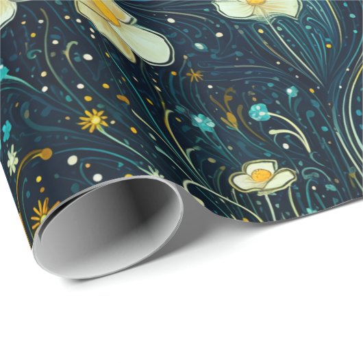 Celestial Garden Navy Blue, Gold Floral Decoupage Geschenkpapier (Rolleneckpunkt)
