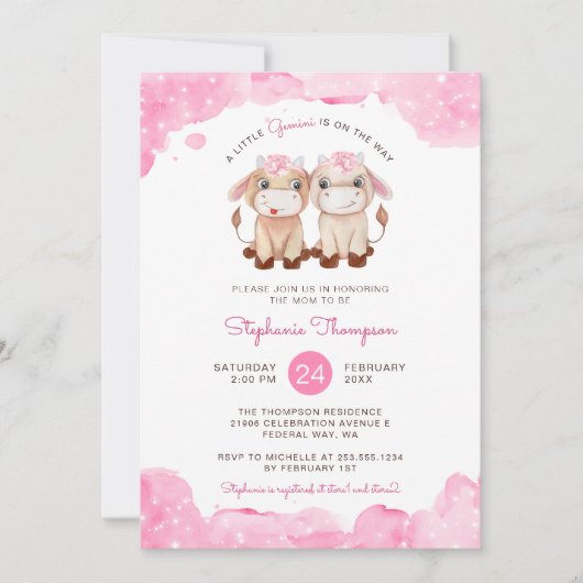 Celestial Gemini Astrologie Baby Dusche Einladung (Vorderseite)