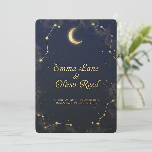 Celestial Gemini Wedding Invitation Elegant Double Einladung (Stehend Vorderseite)
