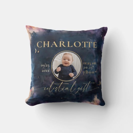 Celestial Geschenk Geburtsstaten Keepake Foto Kind Kissen (Vorderseite)