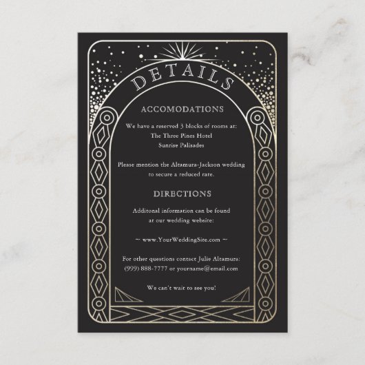 Celestial Gewerkschaft Wedding Details Card (Gold) Begleitkarte (Vorderseite)
