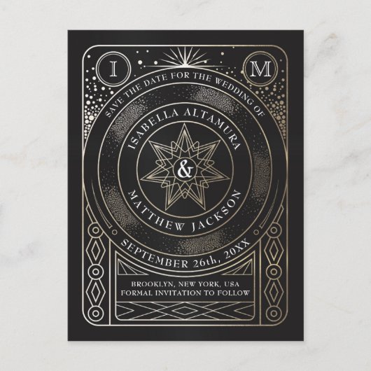 Celestial Gewerkschaft Wedding Save the Date Postc Ankündigungspostkarte (Vorderseite)
