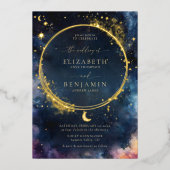 Celestial Gift Midnight Blue Elegante Gold Wedding Folieneinladung (Vorderseite)