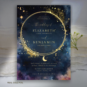 Celestial Gift Midnight Blue Romantic Star Wedding Folieneinladung
