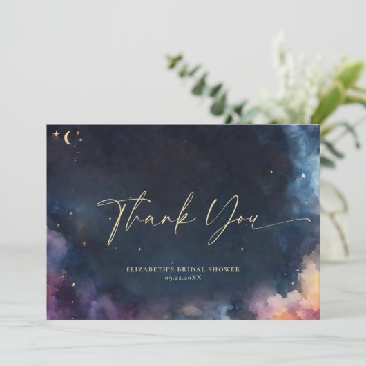 Celestial Gift Midnight Blue Starry Night Galaxy Dankeskarte (Stehend Vorderseite)