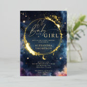 Celestial Gift Mitternacht Blue Elegante Babydusch Folieneinladung (Stehend vorne)