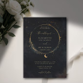 Celestial Gift Moody Dark Elegant Gold Wedding Einladung