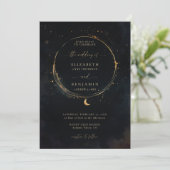 Celestial Gift Moody Dark Elegant Gold Wedding Einladung (Stehend Vorderseite)
