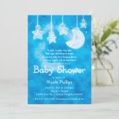 Celestial Glows Stars Moon Blue Sky Baby Dusche Einladung (Stehend Vorderseite)