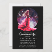 Celestial Goddess Red Dress Starry Sky Quinceañera Einladung (Vorderseite)